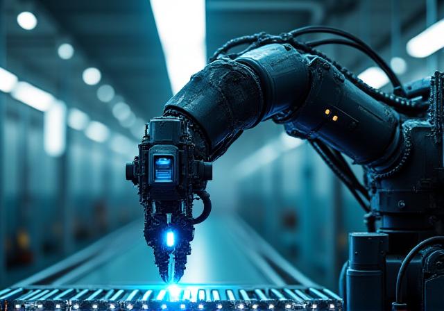 Lengan robotik industri canggih dalam makmal automasi